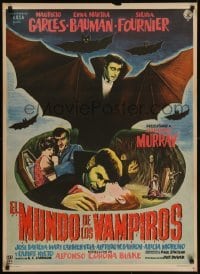 5f025 El MUNDO DE LOS VAMPIROS Mexican poster 1961 Mexican horror, cool vampire bat artwork!