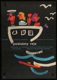 5f858 DOUBLE BUNK Polish 23x33 1963 Sidney James, Ian Carmichael, Swierzy art of people in boat!