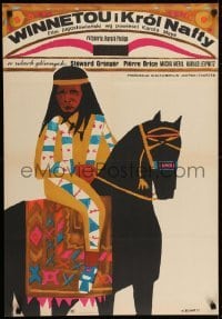 5f899 RAMPAGE AT APACHE WELLS Polish 23x33 1967 Stewart Granger, Bodnar artwork of Native American!