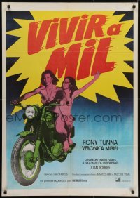 5f082 VIVIR A MIL Spanish 1976 Jose Campos, image of sexy naked couple on motorcycle!