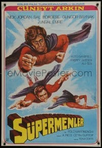 5f056 3 SUPERMEN AGAINST GODFATHER Turkish 1979 wonderful art of flying superheros!