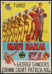 5f058 BLUEBEARD'S 10 HONEYMOONS Turkish 1960 wild art of George Sanders with skeleton bride!