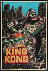 5f062 GOLIATHON Turkish 1978 Xing xing wang, wild artwork of giant ape tearing up train!