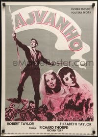 5f277 IVANHOE Yugoslavian 20x28 1960s Elizabeth Taylor, Robert Taylor & Joan Fontaine!