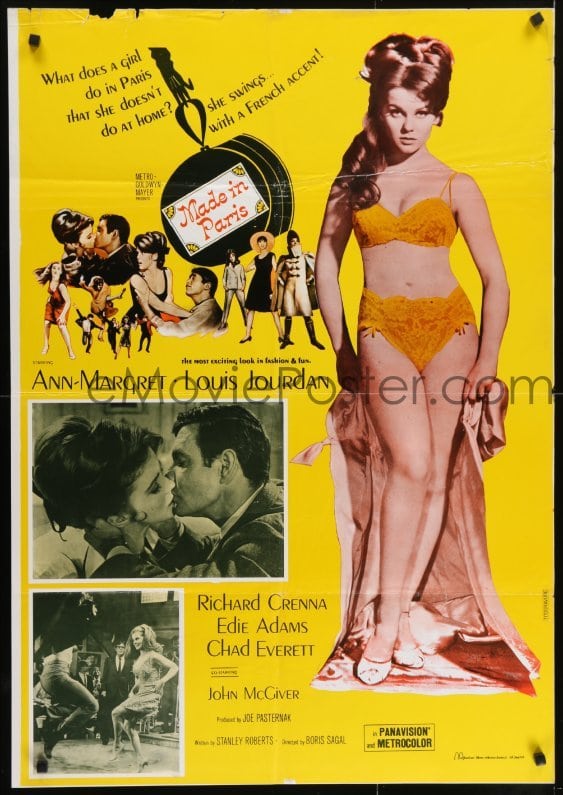 eMoviePoster 5f040 MADE IN PARIS Lebanese 1966 sexy full-length Ann-Margret before and after she got there!