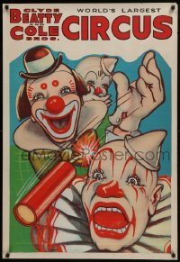 5g061 CLYDE BEATTY - COLE BROS CIRCUS 28x41 circus poster 1960s art of clown pulling prank!