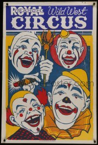 5g063 ROYAL RANCH WILD WEST CIRCUS 28x42 circus poster 1970s art of four laughing clowns!