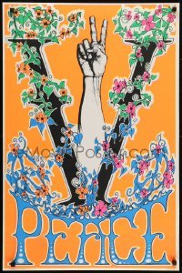5g383 PEACE HAND 23x35 commercial poster 1970s Matt Boultand art of peace sign wrapped in flowers!