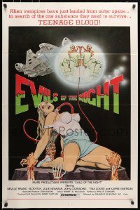 5g662 EVILS OF THE NIGHT 1sh 1985 Tom Tierney art of sexy girl, ghouls need teenage blood!