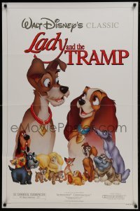 5g751 LADY & THE TRAMP 1sh R1986 Walt Disney romantic canine dog classic cartoon!