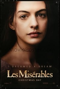 5g772 LES MISERABLES teaser 1sh 2012 Victor Hugo, huge close-up of Anne Hathaway as Fantine!