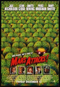 5g796 MARS ATTACKS! int'l advance 1sh 1996 directed by Tim Burton, great image of brainy aliens!