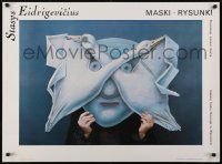 5g085 STASYS EIDRIGEVICIUS exhibition Polish 26x36 1987 swan mask by Stasys Eidrigevicius!