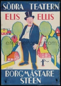 5g044 BORGMASTARE STEEN 24x34 Swedish stage poster 1907 Gote Hennix art of man and city!