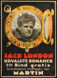 5g149 JACK LONDON 20x27 Danish advertising poster 1920s cool image from inside porthole, book club!