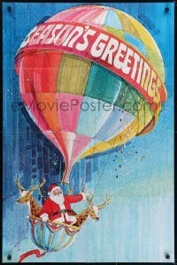 5g509 SEASON'S GREETINGS 27x41 special poster 1978 cool art of Santa & reindeer in balloon basket!