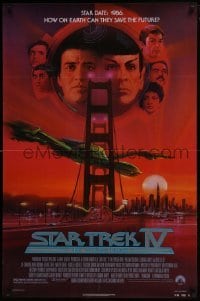 5g914 STAR TREK IV 1sh 1986 art of Leonard Nimoy, Shatner & Klingon Bird-of-Prey by Bob Peak!