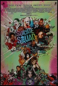 5g928 SUICIDE SQUAD advance DS 1sh 2016 Smith, Leto as the Joker, Robbie, Kinnaman, cool art!