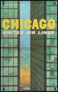 5g017 UNITED AIR LINES CHICAGO 25x40 travel poster 1950s Lake Michigan between buildings by Galli!