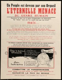 5g032 L'ETERNELLE MENACE DU GENRE HUMAIN 20x26 French WWI war poster 1910s hands fighting over earth!