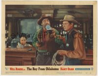 5h223 BOY FROM OKLAHOMA LC #3 1954 Michael Curtiz, c/u of Will Rogers Jr. & Lon Chaney Jr. at bar!