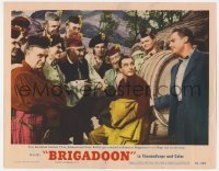 5h231 BRIGADOON LC #7 1954 American tourists Gene Kelly & Van Johnson get a mixed greeting!