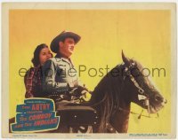 5h286 COWBOY & THE INDIANS LC #4 1949 c/u of Gene Autry & Sheila Ryan riding together on Champion!