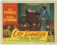 5h290 CRY DANGER LC #8 1951 great close up of Dick Powell punching William Conrad, film noir!