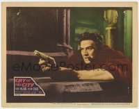 5h291 CRY OF THE CITY LC #3 1948 super close up of Victor Mature on ground with gun, film noir!