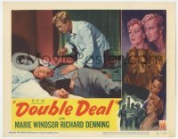 5h328 DOUBLE DEAL LC #6 1951 close up of Richard Denning leaning over unconscious man on bed!