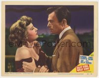 5h343 EAST SIDE WEST SIDE LC #8 1951 close up of angry James Mason grabbing Barbara Stanwyck!