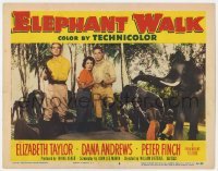 5h349 ELEPHANT WALK LC #6 1954 sexy Elizabeth Taylor, Dana Andrews & Peter Finch standing in jeep!