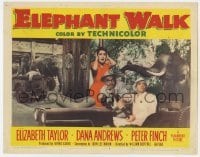 5h350 ELEPHANT WALK LC #8 1954 scared Elizabeth Taylor & Dana Andrews in jeep by elephants!