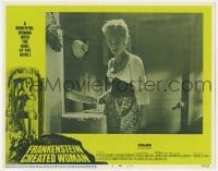 5h392 FRANKENSTEIN CREATED WOMAN LC #4 1967 c/u of sexy Susan Denberg holding meat cleaver!