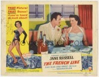 5h393 FRENCH LINE 2D LC #2 1954 Gilbert Roland & sexy Jane Russell having drinks, Howard Hughes!