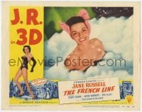 5h394 FRENCH LINE 3D LC #4 1954 Howard Hughes, c/u of sexy Jane Russell naked in bubble bath!