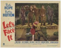 5h570 LET'S FACE IT LC 1943 Bob Hope, Betty Hutton, Joe Sawyer & others by park bench!