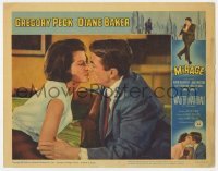 5h628 MIRAGE LC #1 1965 great close up of Gregory Peck about to kiss sexy Diane Baker!