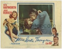 5h632 MISS SADIE THOMPSON 2D LC 1953 passionate close up of sexy Rita Hayworth & Jose Ferrer!