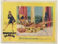 5h638 MODESTY BLAISE LC #6 1966 c/u of sexiest female secret agent Monica Vitti laying on bed!