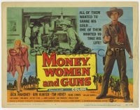 5h080 MONEY, WOMEN & GUNS TC 1958 cowboy Jock Mahoney w/revolver, cool poker gambling image!