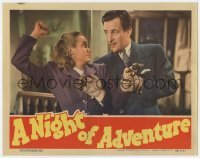 5h676 NIGHT OF ADVENTURE LC 1944 close up of Tom Conway grabbing gun from pretty Audrey Long!