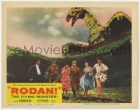 5h756 RODAN LC #5 1957 cool image of six Japanese people running away from The Flying Monster!