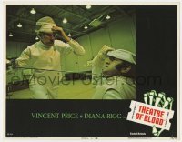 5h888 THEATRE OF BLOOD LC #5 1973 c/u of Vincent Price & Hendry in fencing scene, English horror!