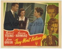 5h889 THEY WON'T BELIEVE ME LC #2 1947 Susan Hayward between Robert Young & Jane Greer, Pichel
