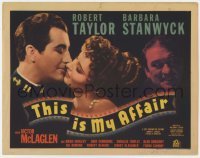 5h115 THIS IS MY AFFAIR TC 1937 Robert Taylor about to kiss Barbara Stanwyck, Victor McLaglen