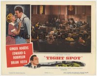 5h912 TIGHT SPOT LC 1955 Edward G. Robinson & Ginger Rogers on the witness stand in courtroom!