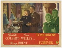 5h924 TOMORROW IS FOREVER LC 1945 close up of George Brent making Claudette Colbert smile!