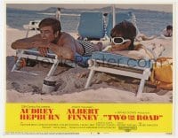 5h942 TWO FOR THE ROAD LC #6 1967 sexy Audrey Hepburn & Albert Finney laying on beach!