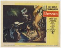 5h945 ULYSSES LC #4 1955 great FX image of Kirk Douglas looking up at the enormous cyclops!